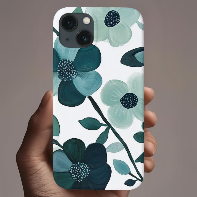 Coques Case-Mate iPhone Élégant Botanique Florale Aqua Bleu (Créateur téléchargé)