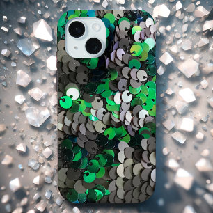 Coque Pour iPhone 15 Élégant brillant vert gris gris paillettes de disq