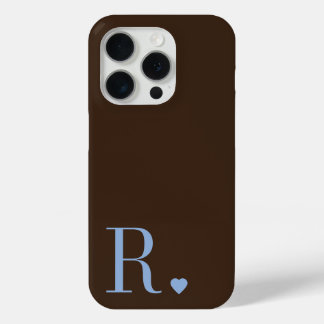 Coque iPhone 15 Pro Elegant brown &dusty blue monogram iniital
