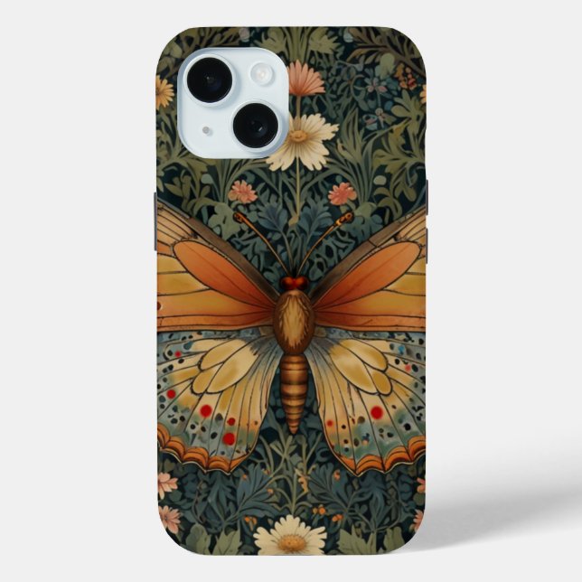 Coques Case-Mate iPhone Élégant buho rétro papillon botanique verdure (Verso)