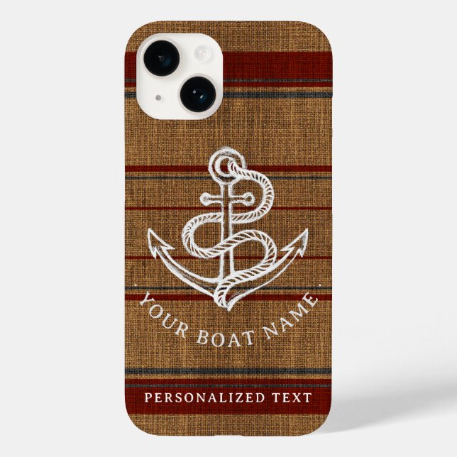Coques Case-Mate iPhone Élégant Burlap Ancre Nautique Nom de bateau Person (Verso)