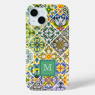 Coque Pour iPhone 15 Elégant carrelage vert méditerranéen sicilien