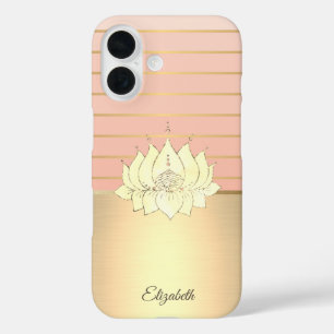 Coque Pour iPhone 16 Élégant Chic Gold Lotus rayé