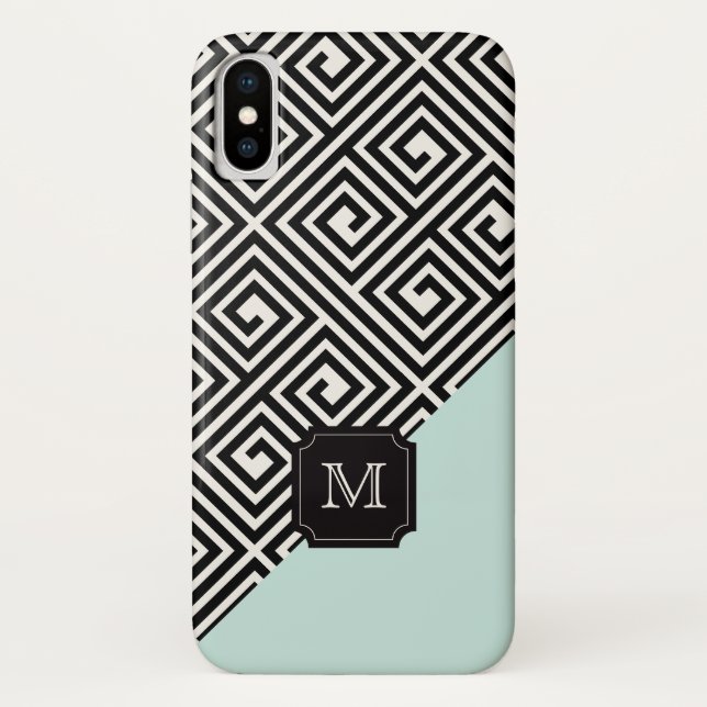 Coques Case-Mate iPhone Élégant chic moderne Monnaie Noire grec Monogramme (Dos)