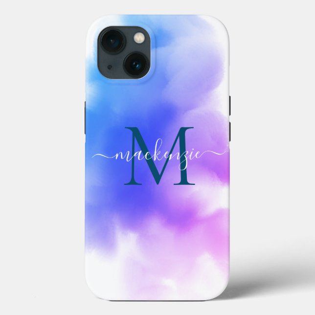 Coques Case-Mate iPhone Élégant Chic Ombre rose Aquarelle Monogramme (Verso)