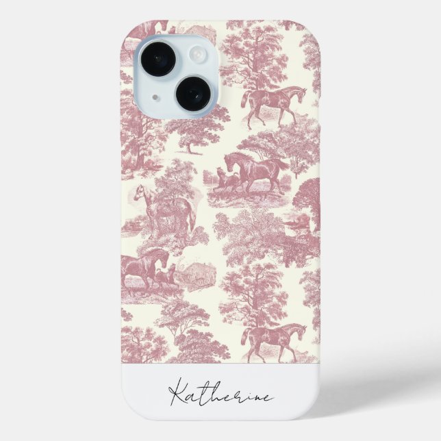 Coques Case-Mate iPhone Elégant Chic Pink Horse Toile Nom (Verso)