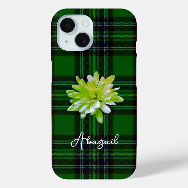 Coques Case-Mate iPhone Élégant classique vert noir carreaux floral (Verso)