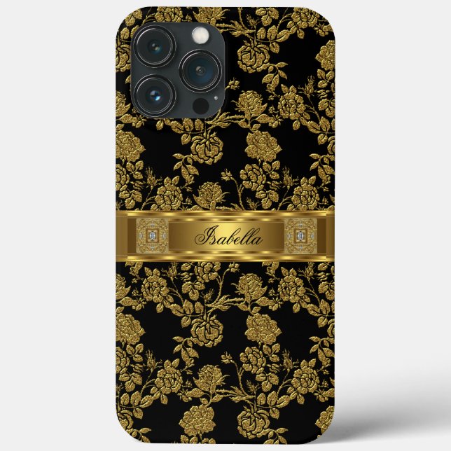 Coques Case-Mate iPhone Élégant Classy Black Gold Damask Floral (Verso)