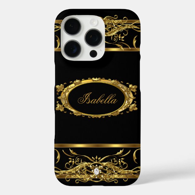 Coques Case-Mate iPhone Elégant Classy Gold Black Name bijou en diamant (Verso)
