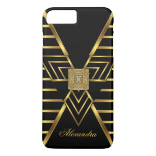 Coque iPhone 7 Plus Elégant Classy Gold Black Stripe Art Déco