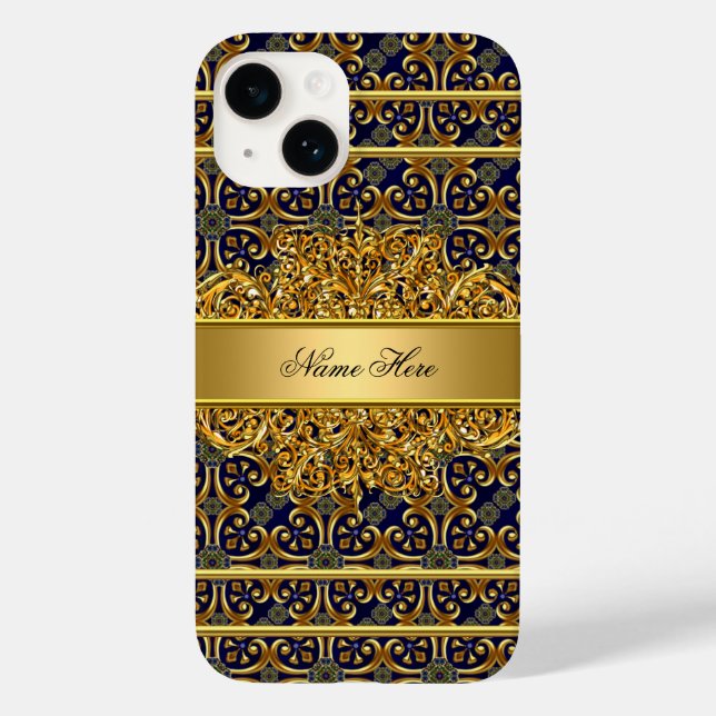 Coques Case-Mate iPhone Elégant Classy Gold Blue (Verso)