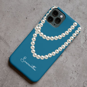 Coque iPhone 15 Pro Max Elégant collier bleu Pearl