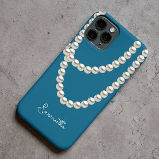 Coque iPhone 15 Pro Max Elégant collier bleu Pearl
