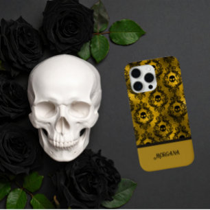 Coque iPhone 15 Pro Max Élégant crâne noir et or gothique Halloween Samsun