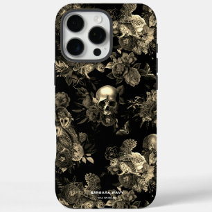 Coques iPhone 16 Pro Max Elégant crâne Rose Hibou Noir Faux Or gothique