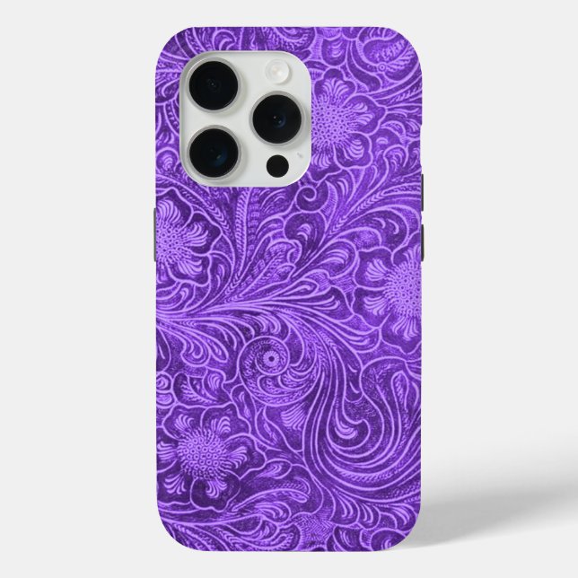 Coques Case-Mate iPhone Elégant cuir violet look floral Embossé Design (Verso)