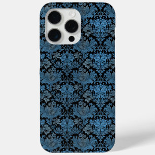Coque iPhone 15 Pro Max Elégant Damas Bleu - Vintage Baroque Floral