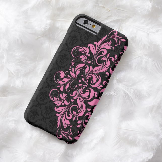 Coques Case-Mate iPhone Elégant Damas Noir & Dentelle Rose (In Situ)