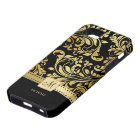 Élégant Damas noir et or avec monogramme