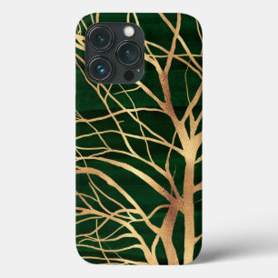 Case-Mate iPhone Case Elégant dessin d'arbre d'automne en or vert