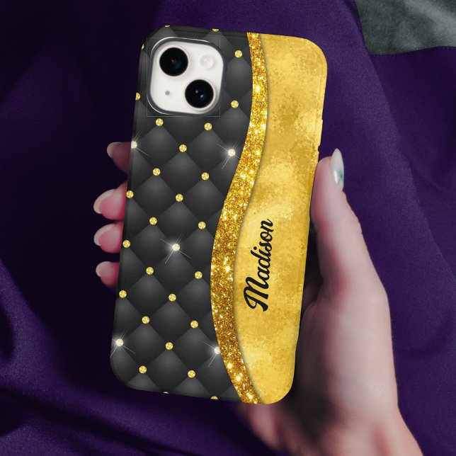 Coques Case-Mate iPhone Élégant faux or parties scintillant noir diamant m (Créateur téléchargé)
