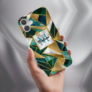 Coque Pour iPhone 16 Elégant faux or turquoise géométrique