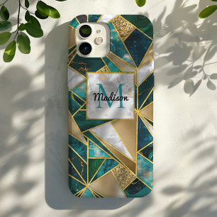 Coques iPhone 16 Pro Elégant faux or turquoise géométrique