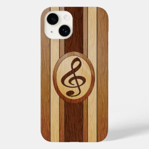 Coque Pour iPhone 14 Élégant Faux Wood Treble Clef Inlay