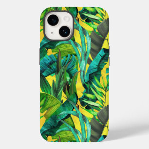 Coque Pour iPhone 14 Élégant feuille vert tropical motif jaune