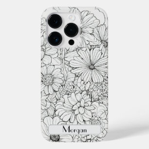 Coque Pour iPhone 14 Pro Élégant Fleur sauvage blanc et noir