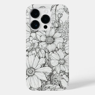 Coque Pour iPhone 14 Pro Élégant Fleur sauvage blanc et noir Coque-Mate