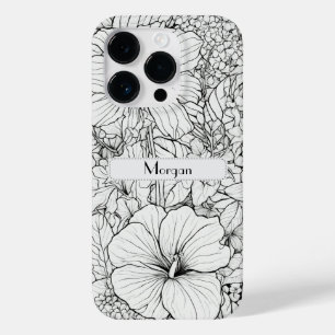 Coque Pour iPhone 14 Pro Élégant Fleur sauvage moderne blanc et noir