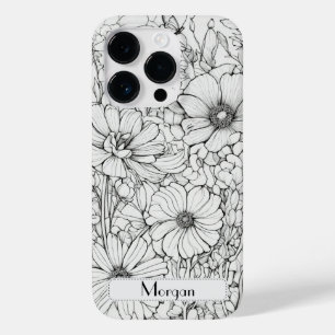 Coque Pour iPhone 14 Pro Élégant Fleur sauvage moderne blanc et noir