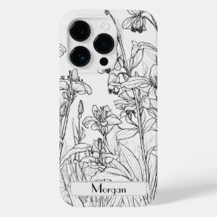 Coque Pour iPhone 14 Pro Élégant Fleur sauvage moderne blanc et noir
