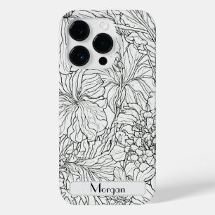 Coque Pour iPhone 14 Pro Élégant Fleur sauvage moderne blanc et noir