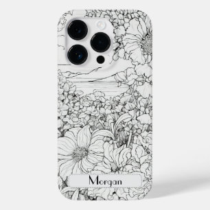 Coque Pour iPhone 14 Pro Élégant Fleur sauvage moderne blanc et noir