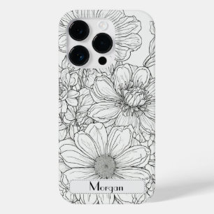 Coque Pour iPhone 14 Pro Élégant Fleur sauvage moderne blanc et noir