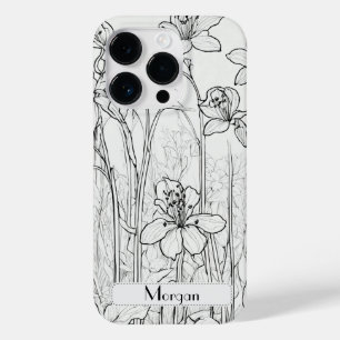 Coque Pour iPhone 14 Pro Élégant Fleur sauvage moderne blanc et noir