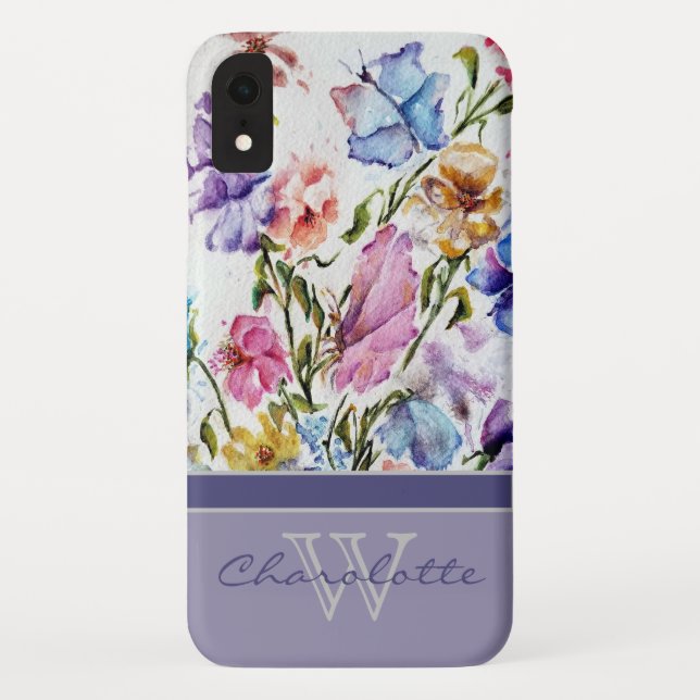 Coques Case-Mate iPhone Élégant Floral Moderne et Monogramme Papillon Nom (Dos)