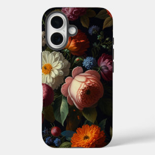 Coque Pour iPhone 16 Elégant floral vintage de couleur sombre