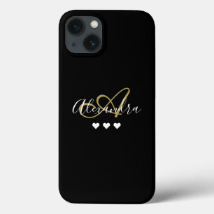 Case-Mate iPhone Case Elégant Gold Black Hearts Nom du script Monogram C