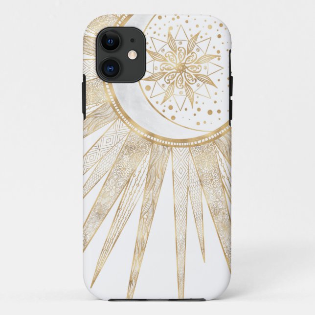 Coques Case-Mate iPhone Elegant Gold Doodles Sun Moon Mandala Design (Dos)
