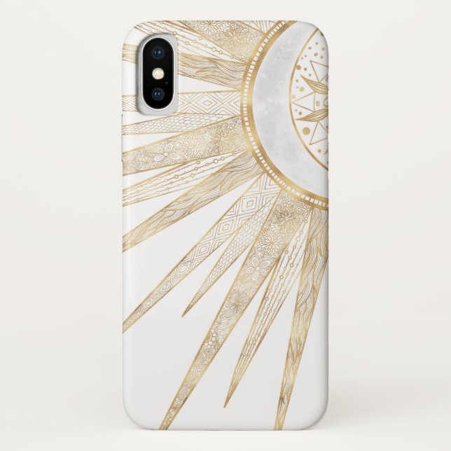 Coques Case-Mate iPhone Elegant Gold Doodles Sun Moon Mandala Design (Dos)