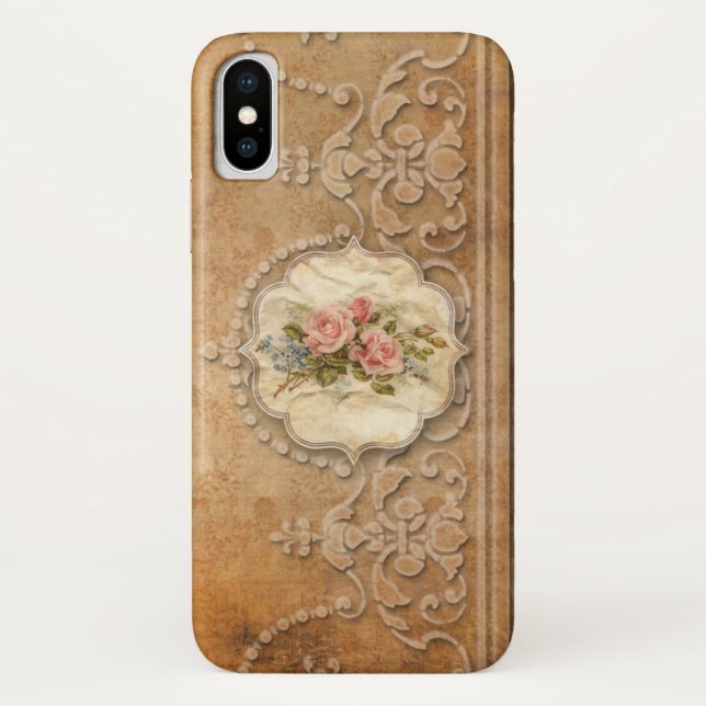 Coques Case-Mate iPhone Élégant Gold Embossé Style Filigree et Rose (Dos)