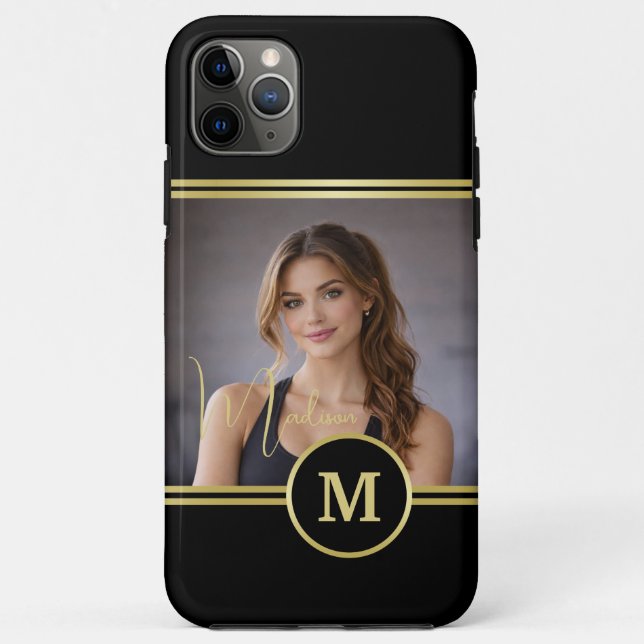 Coques Case-Mate iPhone Elegant Gold Signature Monogram with Photo (Dos)