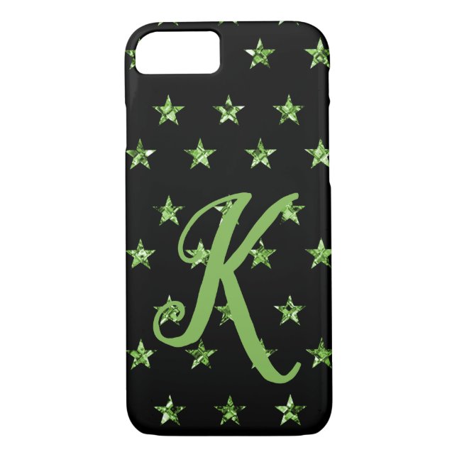 Coques Case-Mate iPhone Élégant Green Diamond Stars Gems Sparkle Initial (Dos)