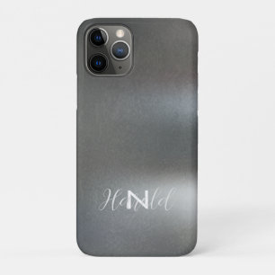 Case-Mate iPhone Case Élégant gris foncé brossé métal Nom du monogramme