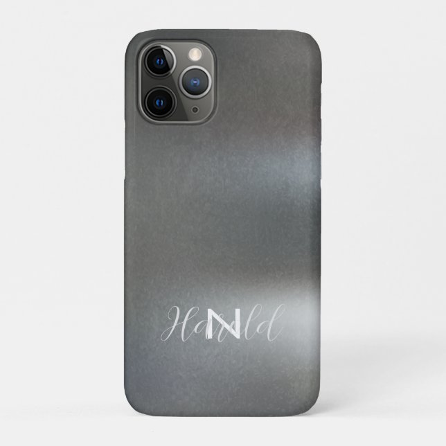 Coques Case-Mate iPhone Élégant gris foncé brossé métal Nom du monogramme (Dos)