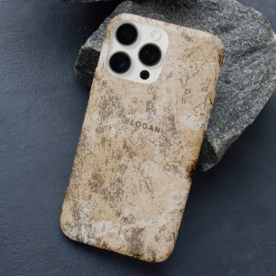 Coques iPhone 16 Pro Elégant Grunge Beige Texture Nom personnalisé