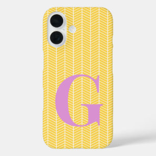 Coque Pour iPhone 16 Élégant Herringbone jaune Chevron ZigZag Monogramm